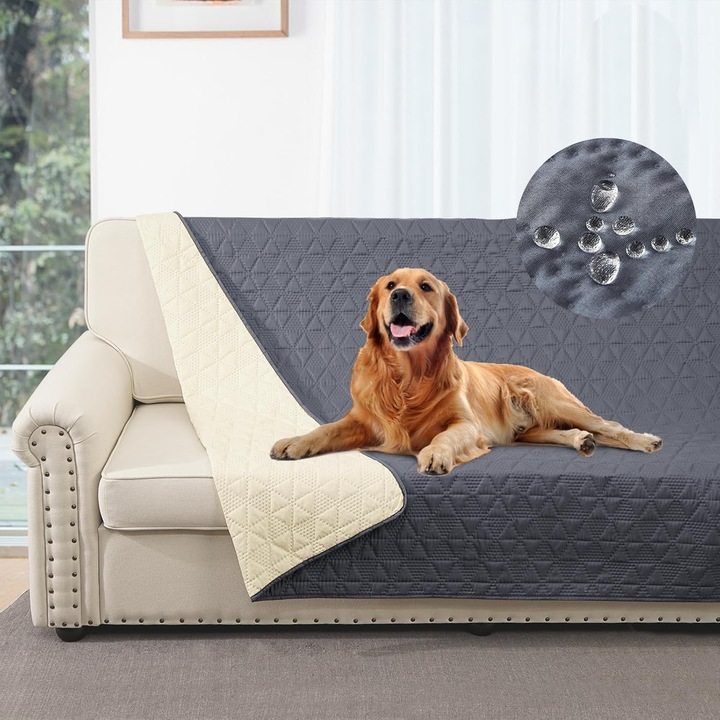Husa de canapea 100% impermeabila, husa de pat, husa pentru animale de companie, canapea, husa pentru mobilier de canapea, potrivita pentru copii, caini, pisici (gri, 170X210cm (1 pachet))