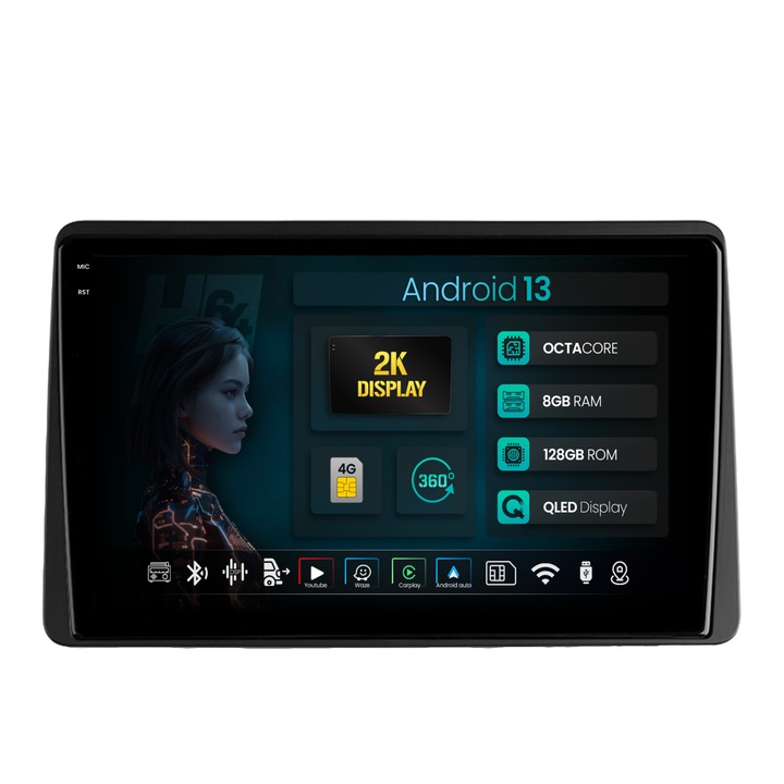 Navigatie 2K Dacia Duster (2018-2021), 8GB RAM, 128GB ROM, Android, Octacore, Slot Sim 4G, DSP, GPS, Wi-FI, Carplay, Android Auto, USB, Bluetooth, Waze, Touchscreen, 10.36 Inch, HUB64