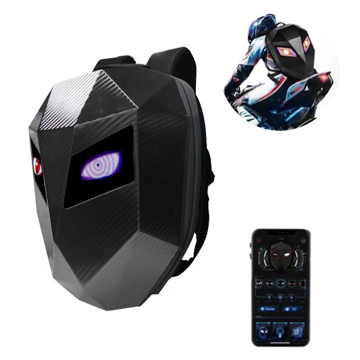 Rucsac dur pentru motociclete, cu lumina LED, impermeabil, depozitare casca, negru, 48x36x18cm