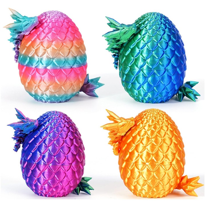 4 db-os Sárkánytojás készlet, 3D nyomtatott, állítható ízületekkel, rugalmas, szivárványszínű, 12,7 cm