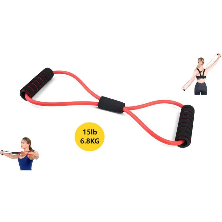 Banda elastica de fitness / Trena de rezistenta / Banda de intindere yoga Material: TPE Culoare: Rosu (15 lb / 6, 8 kg) Dimensiuni: 40x12 cm