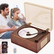 EXCITAT® CD Player Portabil din Lemn de Nuc, Design Retro cu Bluetooth 5.0, Player Muzical Reincarcabil cu Telecomanda, Suport USB/AUX/Jack 3.5 mm