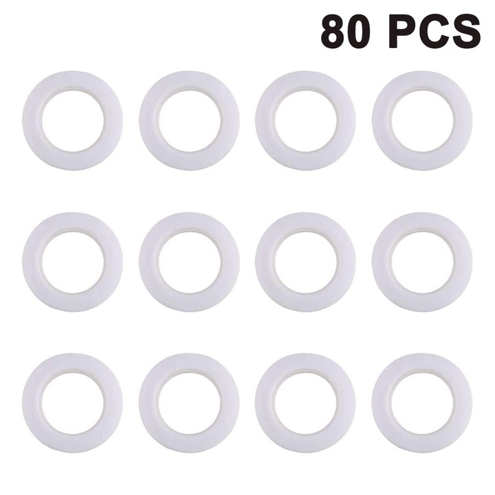 80 db függönygyűrű, 46 mm belső átmérőjű függönykarika, barkács gyűrűk ablakfüggönyhöz, zuhanyfüggönyhöz, öltözőajtó-függönyhöz