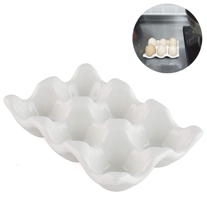 Керамична поставка за 6 яйца HERUSI бяла 14,5x9,8x3,2см