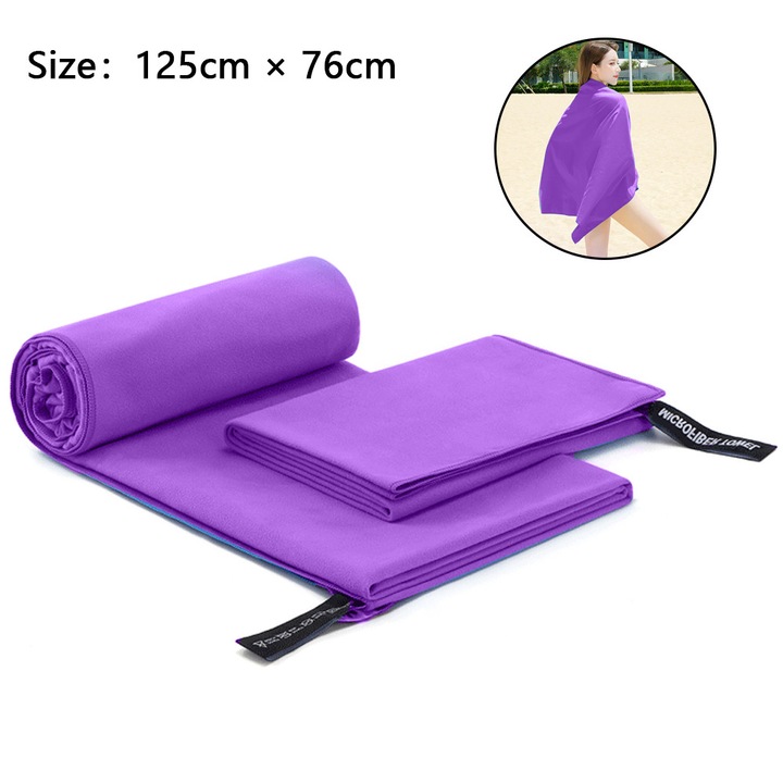 Комплект кърпи за пътуване, 80x40см и 152x76см, микрофибър, супер абсорбиращи, бързосъхнещи, лилави
