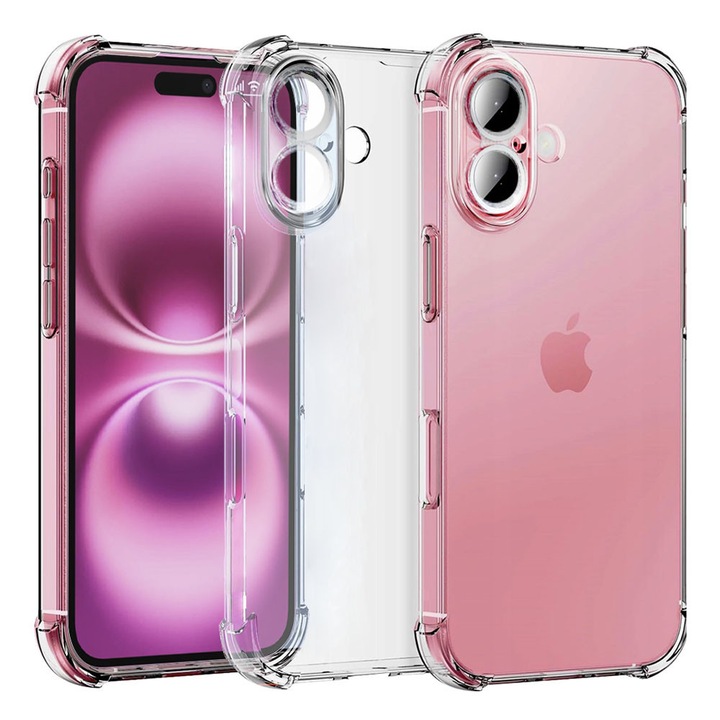 Husa antisoc pentru iPhone 16, Accesorio Shockproof Silicone, Transparent