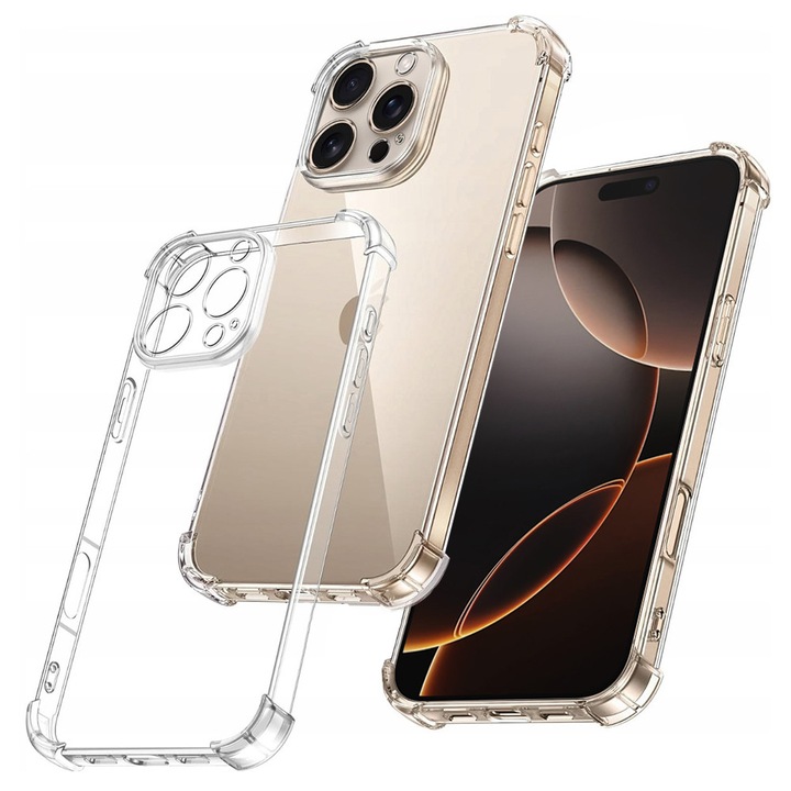Husa antisoc pentru iPhone 16 Pro Max, Accesorio Shockproof Silicone, Transparent