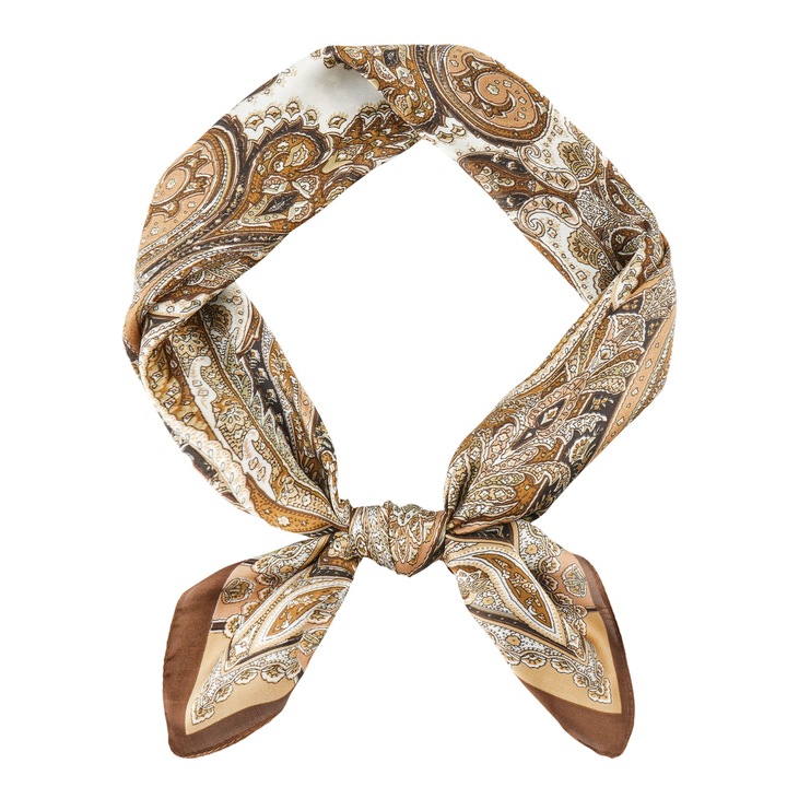 Мъжки шал, тип бандана, GOGOU, геометричен модел, полиестер, унисекс, 70 см х 70 см, кафяв/многоцветен