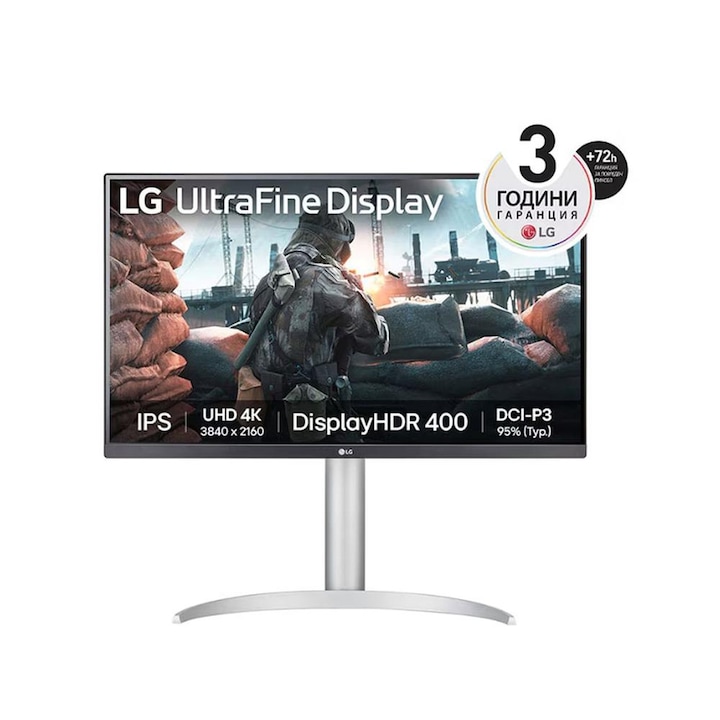 LG monitor, 27UP650P-W, 27", UHD, 4K, IPS, AG, Cinema Screen, 5ms, 1200:1, Mega DFC, 400 cd/m2, 3840x2160, AMD FreeSync, HDR 10, VESA kijelző, HDR 40
