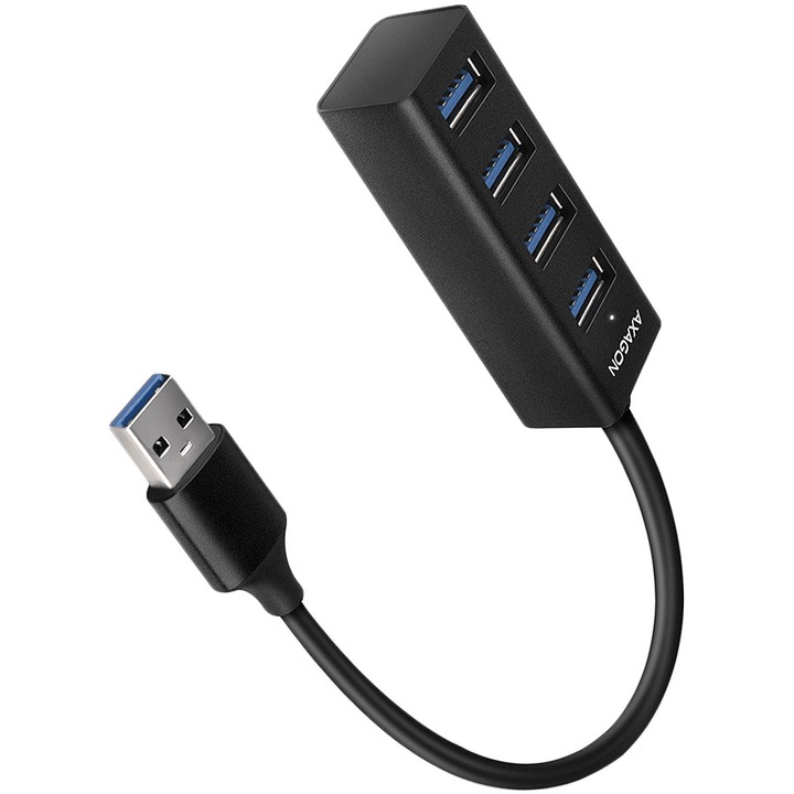 Hub AXAGON, HUE-M1AL, 4x USB 3.2, Gen 1, Метал, 1.2м, USB-A cable, Черен