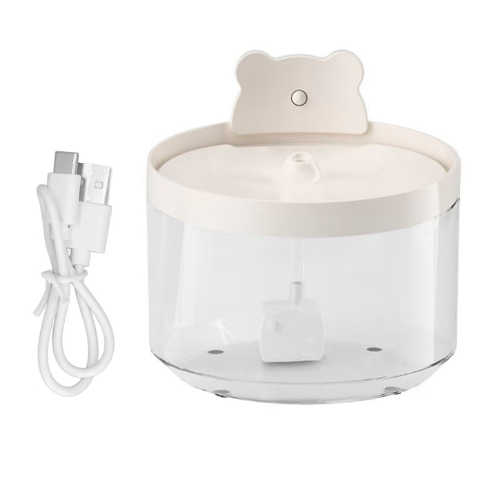 Fantana de baut pentru animale de companie, transparenta, capacitate de 2 litri, fantana inteligenta din material ecologic, fantana de baut cu zgomot redus