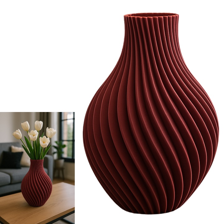 Vaza Decorativa Spiralata, Zippi, 17.5x12.4cm, Plastic PLA, Visiniu