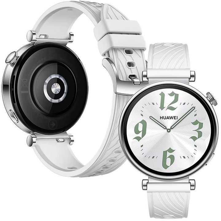 Curea silicon compatibila cu Huawei Watch GT4 41mm, GT5 41mm, GT5 Pro 42mm, GT 4 5, alb, 18mm