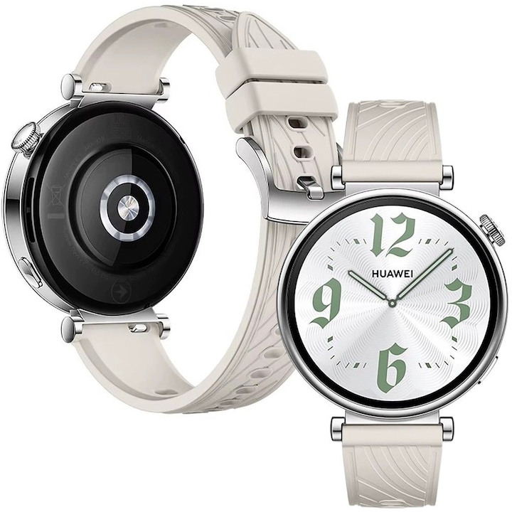 Curea silicon compatibila cu Huawei Watch GT4 41mm, GT5 41mm, GT5 Pro 42mm, GT 4 5, bej, 18mm