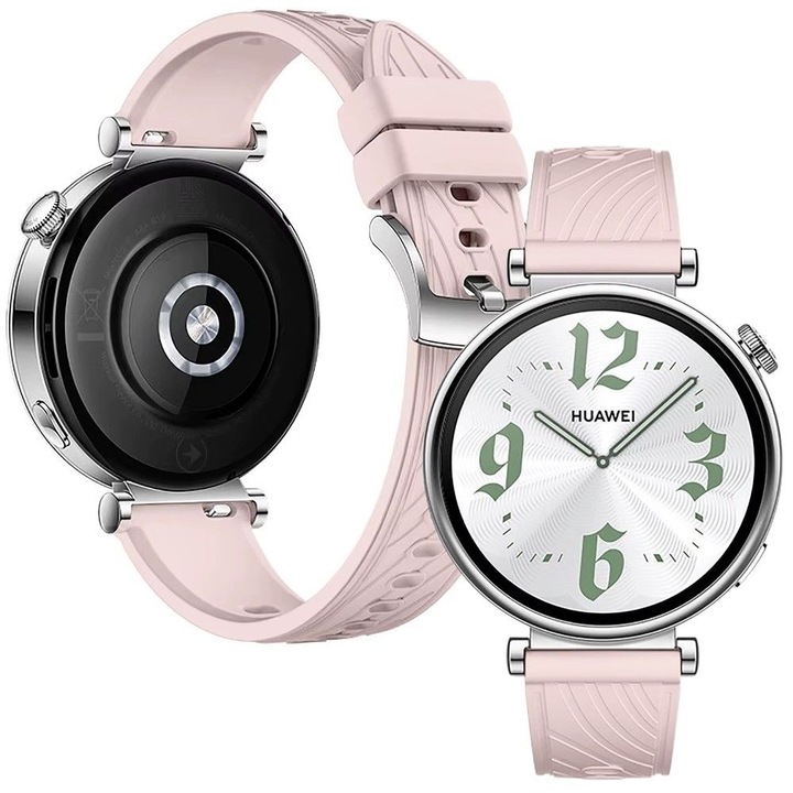 Curea silicon compatibila cu Huawei Watch GT4 41mm, GT5 41mm, GT5 Pro 42mm, GT 4 5, roz, 18mm