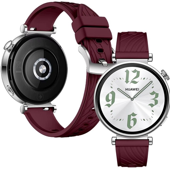 Curea silicon compatibila cu Huawei Watch GT4 41mm, GT5 41mm, GT5 Pro 42mm, GT 4 5, visiniu, 18mm