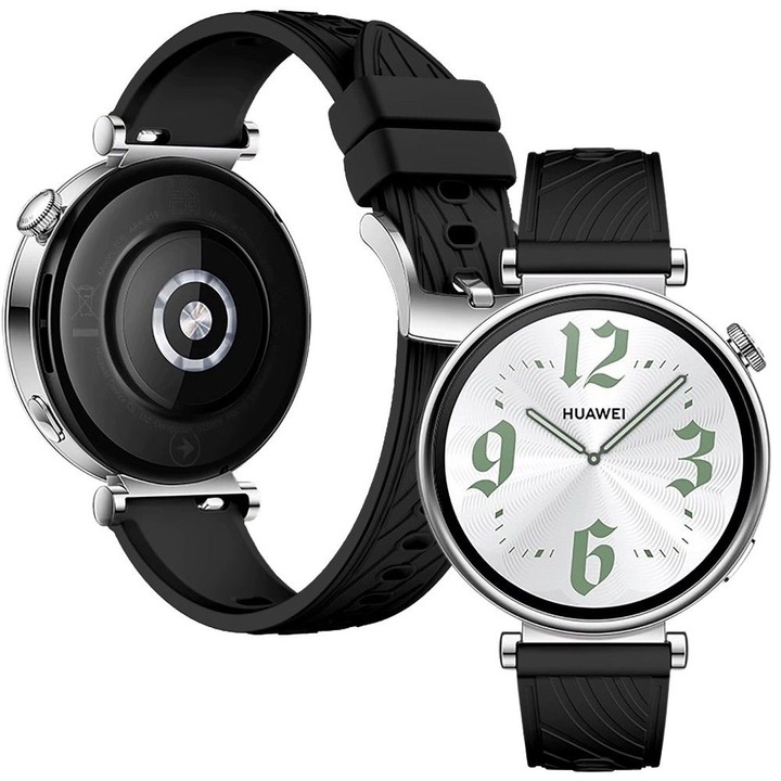 Curea silicon compatibila cu Huawei Watch GT4 41mm, GT5 41mm, GT5 Pro 42mm, GT 4 5, negru, 18mm