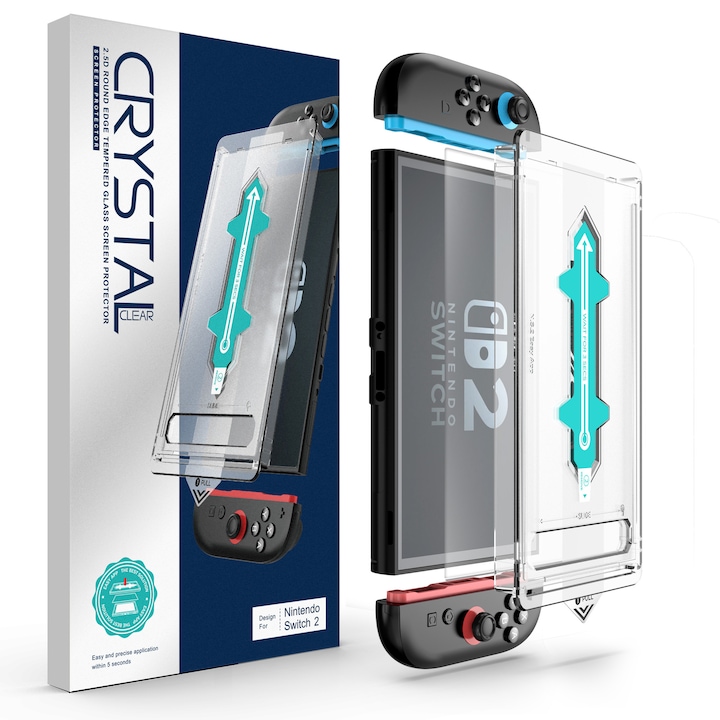 2 db Nintendo Switch 2 (2025) konzollal kompatibilis üvegfólia szett, DefenSlim, egyszerű és gyors telepítés automatikus rögzítőeszközzel 30 másodperc alatt, szabadalmaztatott Easy Install készlettel, képernyővédelem