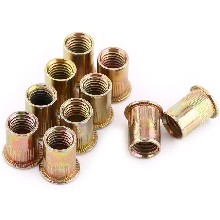 Set piulita cu nituri Enforose, otel carbon placat cu zinc, design cap plat, utilizare versatila, set de 10 bucati