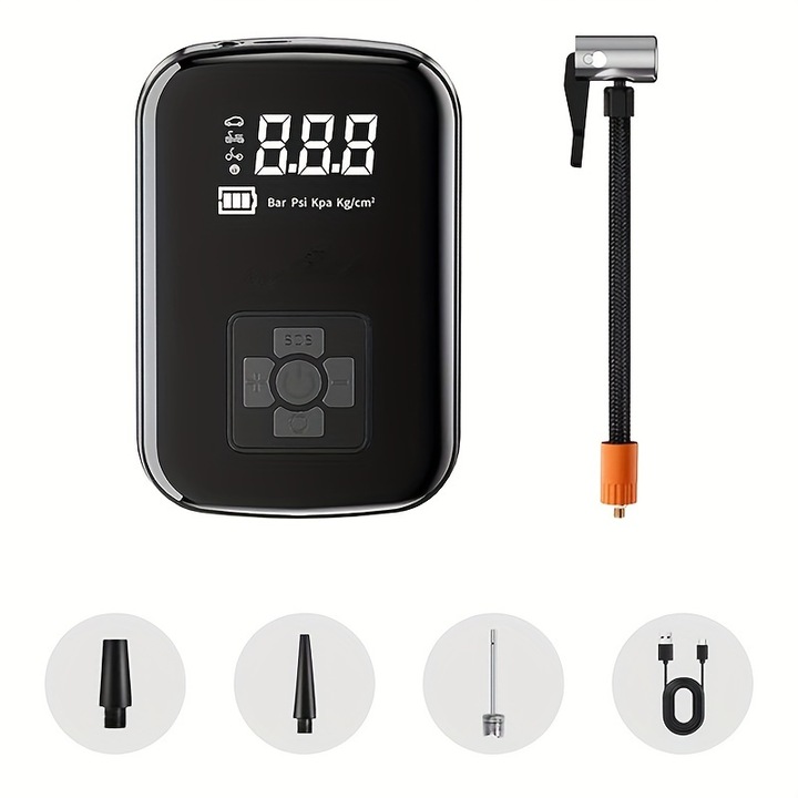 Pompa de umplere fara fir Mini - Masurare precisa a presiunii, Protectie invelis cu circuit integrat, Oprire automata - Compacta si practica pentru toate nevoile de umplere Potrivit pentru diferite scenarii, Compresor auto portabil 2 bar 10 cm Acumulator