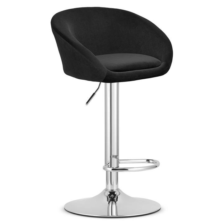 Бар стол, Artool, East, въртящ се, кадифе, черно и сребристо, 53x46x81-103 см