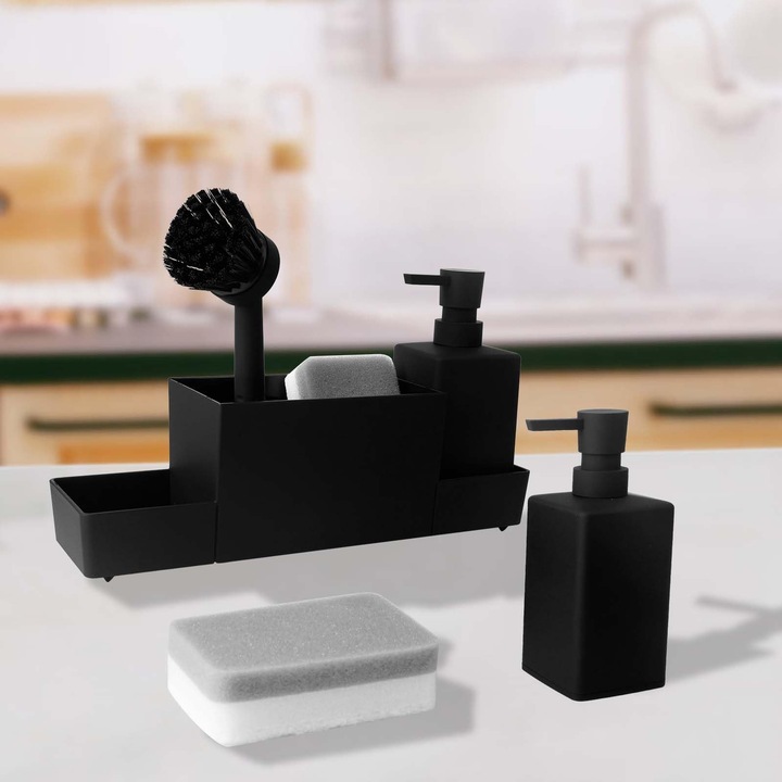 Dispenser lichid de spalat vase 350ml organizator chiuveta multifunctional alb