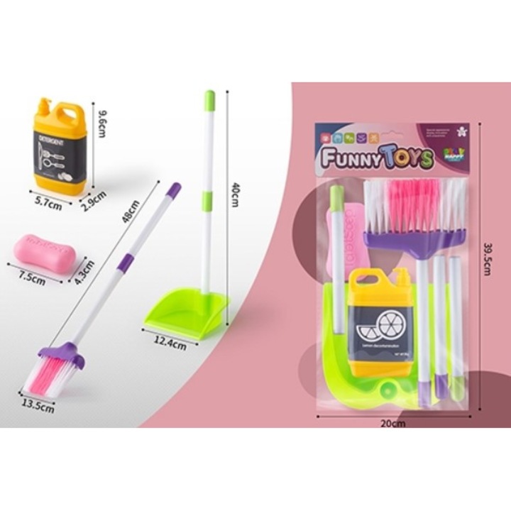 Funny Toys gyerek tisztítókészlet seprűvel és színes darabokkal