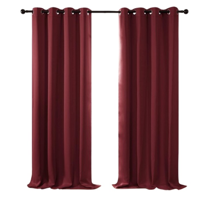 Set 2 perdele Deconovo, opace, termoizolante, prindere cu inele, 140 x 280 cm, rosu