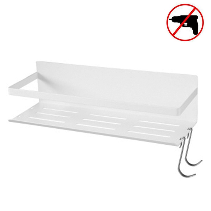 Raft de dus fara gaurire, cos de dus cu carlige adezive, raft de dus, otel inoxidabil pentru baie si bucatarie, suport pentru servetele, podele, cos de dus fara gaurire cu carlige, raft de dus autoadeziv din otel inoxidabil pentru baie si bucatarie