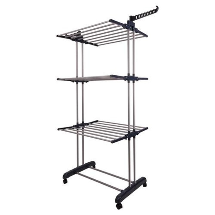 Uscator de rufe cu 3 niveluri, pliabil, din metal, gri