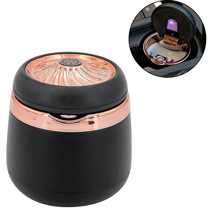 Бездимен пепелник за кола, син LED индикатор за студена светлина, за пътуване, устройство за премахване на миризмата на цигари, дифузер за дим