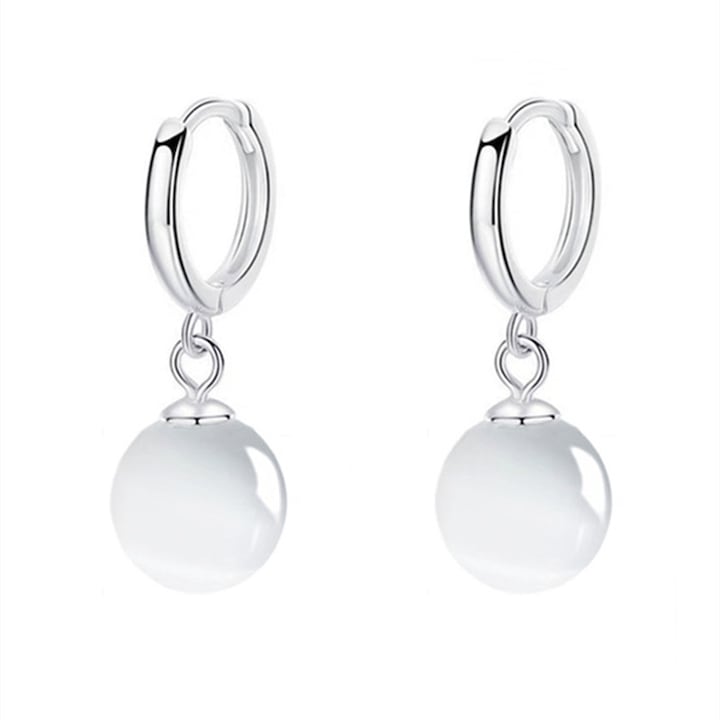 Cercei din argint 925, Tip Clips, Cu Agat verde naturale piatra semipretioasa 10 mm, Alb