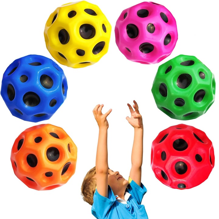 Ugráló és stresszoldó labda szett, SINBINTA, Hiperelasztikus, Könnyű, Szilánkmentes, Gyerekbiztos, Tartós és újrafelhasználható, Stressz vagy szorongás csökkentésére, PU, 7*7cm, Többszínű, 6 db