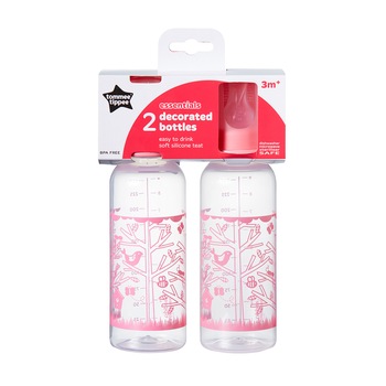 Biberon Tommee Tippee Basics, 250 ml, 2 buc, Roz Biberon Tommee Tippee Basics, 250 ml, 2 buc, Roz