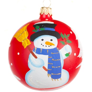 Glob de sticla 10 cm, rosu cu om de zapada, pictat manual Glob de sticla 10 cm, rosu cu om de zapada, pictat manual