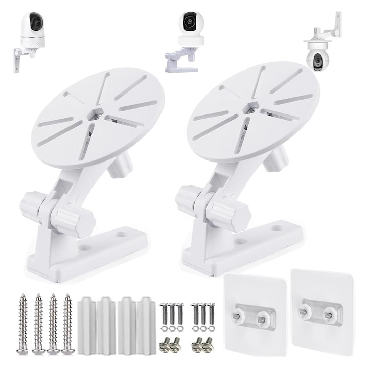 Suport universal pentru camera de supraveghere, SINBINTA, Suport perete camera supraveghere, 145 grade rotativ, Ajustabil, Usor de instalat, Compatibil cu majoritatea brandurilor, ABS, 11*8*4cm, Alb