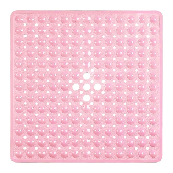 Covor antiderapant pentru cada, ZGGZERG, Covorase Baie, cu 164 ventuze fixare, Antiderapant, Usor de curatat, Design modern, Lavabil la masina, Durabil, Pentru batrani si copii, PVC, 53x53cm, Roz