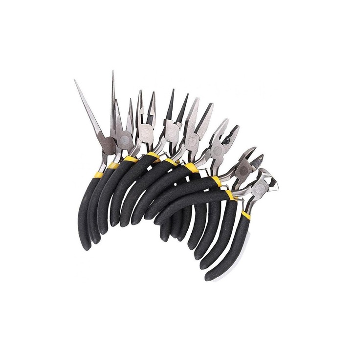 Set 8 clesti de precizie, ZGGZERG, Cu manere antiderapante, Multifunctional, Durabil, Precizie Ridicata, Pentru Reparatii, Diy & Profesionisti, Otel de carbon, Diferite marimi de la 95 mm la 142 mm, Negru+Galben