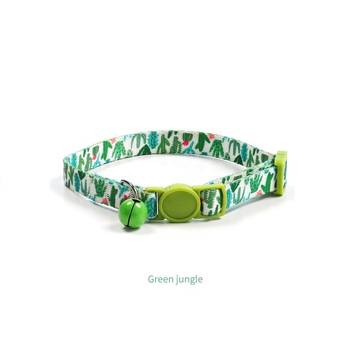 Zgarda Impletita pentru Pisici - Catarama Sigura si Confortabila, Culoare Verde Vibranta, Pentru Pisici de pana in 5 kg