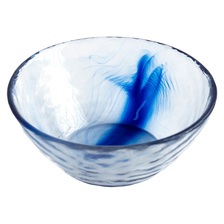 Bol, 400 ml, Sticla, Transparent/Albastru