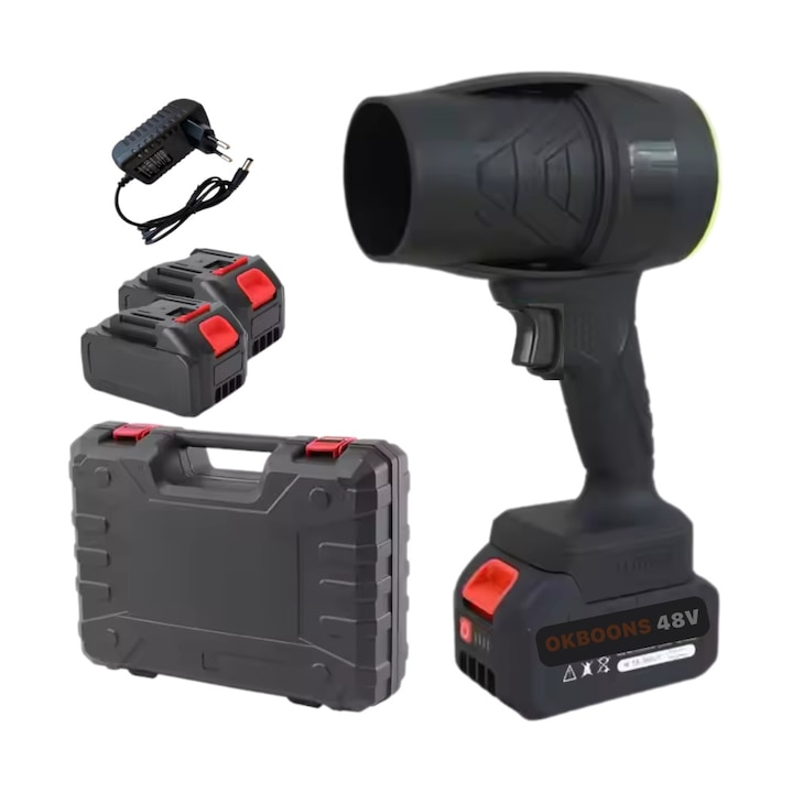 Suflanta Aer Profesionala DigikalaX®, 48V, cu 2 Acumulatori si incarcator inclus, Portabila, Performanta si Eficienta – Ideala pentru curatenie si gradina, Utilizare multipla, Negru