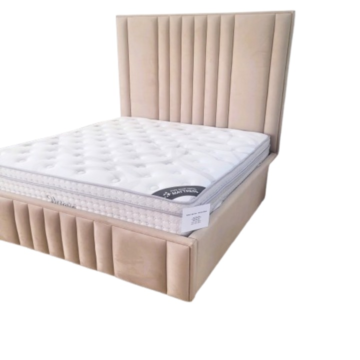 Pat Tapitat Bej Cu Somiera Ortopedica 180/200