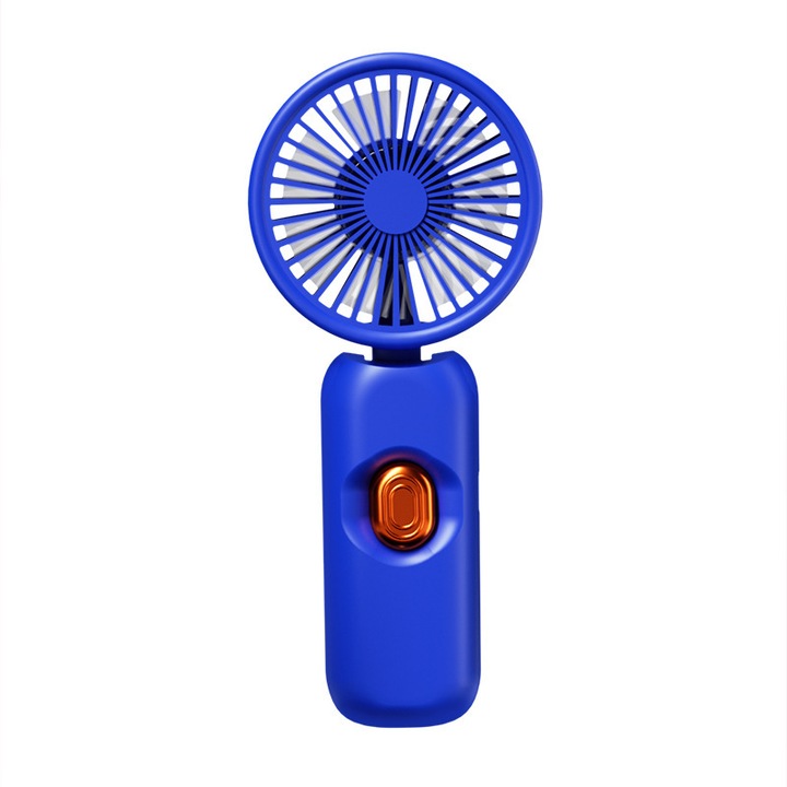 Mini ventilator portabil, 3 trepte de viteza, acumulator intern, incarcare USB, Albastru