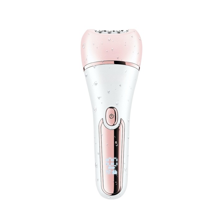 Epilator electric, reglare cu 2 viteze, afisaj digital LED, spalare completa a corpului, USB, 600 mAh, roz