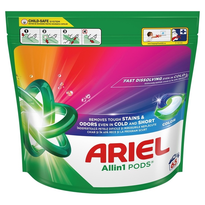 Перилен препарат Ariel All in One PODS Color на капсули, 65 пранета