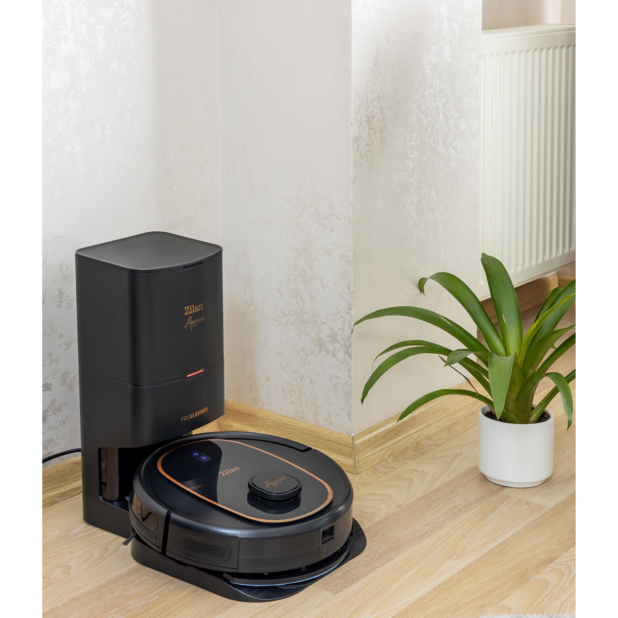 Aspirator robot Zilan ZLN5500 Aurum cu statie de colectare praf, Putere 600W, 3 trepte putere, baterie 3200mAh, Control Vocal, WiFi