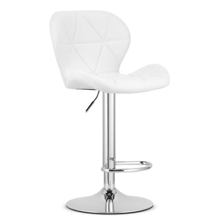 Konyhai/bárszék, Artool, West, forgó, eco-bőr, fehér és ezüst, 46x48,5x90-111 cm