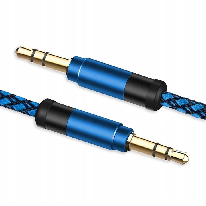 Cablu audio mini jack 3.5mm Pixel, 1m, nylon, albastru/negru