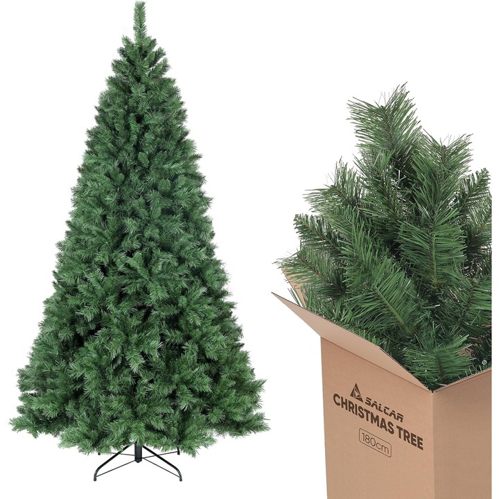 Mesterséges karácsonyfa SALCAR 180 cm, fém tartóval, gyors összeszereléssel, 180 cm, zöld