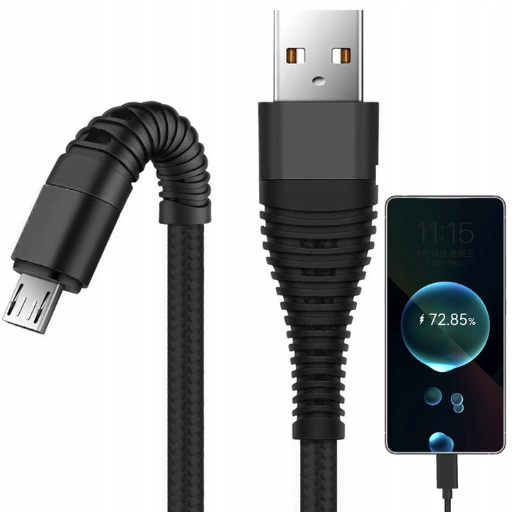 Cablu Pixel, micro USB, 1m, incarcare rapida 3A, negru, design rezistent